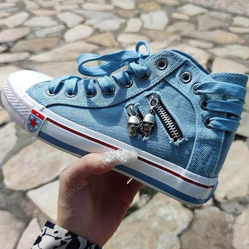 Denim High-Top Back Lace-up Canvas Shoes