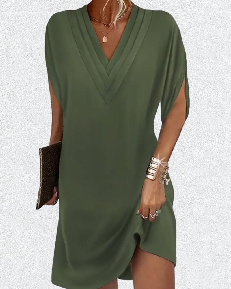 Slit sleeve solid color elegant dress