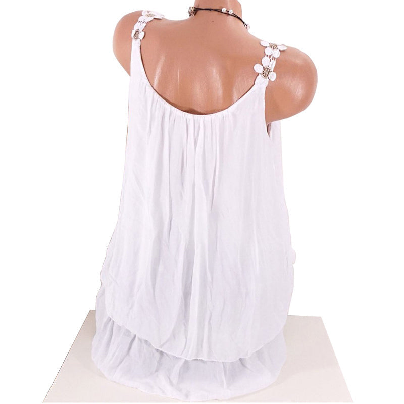 Solid color tank top with lace ribbon