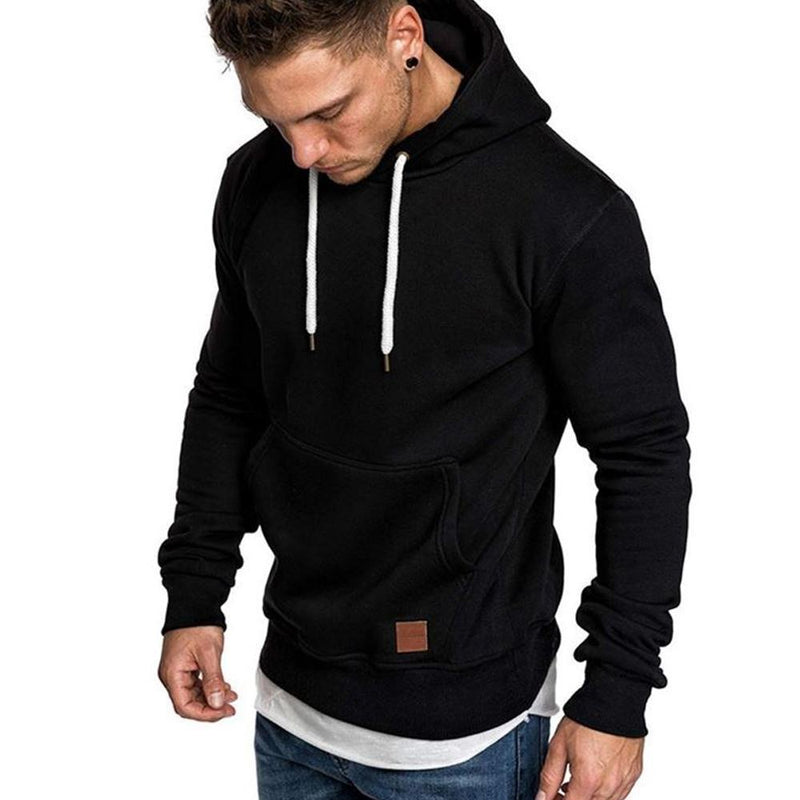 Loose Plain Lace Up Pullover Men's Hoodie with Pocket