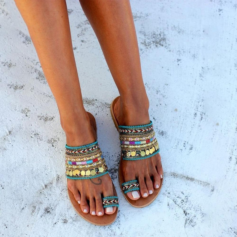 Ethnic boho style toe ring sandals