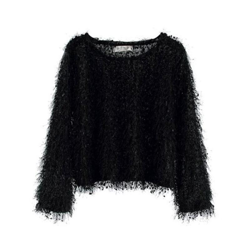 Round Neck Fluffy Pullover