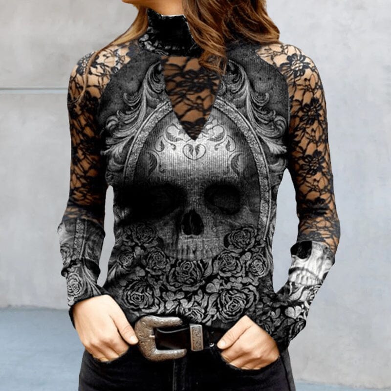 Lace Skull Print T-shirt