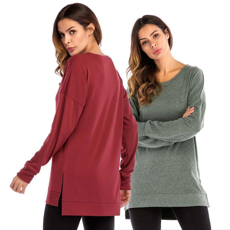 Women's Side Split Loose Casual Pullover Tunic Tops