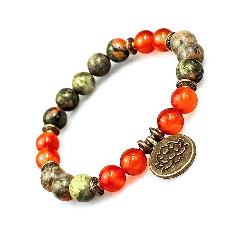 Agate Lotus Pendant Beaded Bracelet