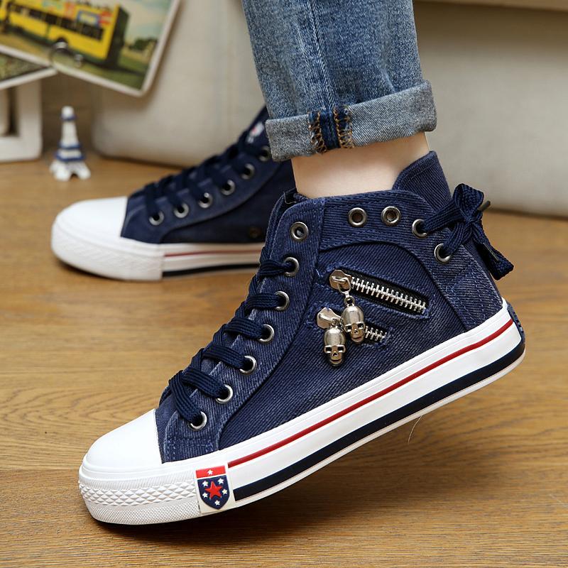 Denim High-Top Back Lace-up Canvas Shoes