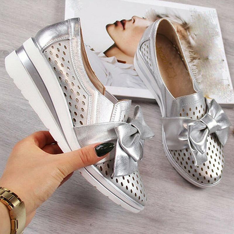 Women Casual Leather Flats BOWKNOT SNEAKERS