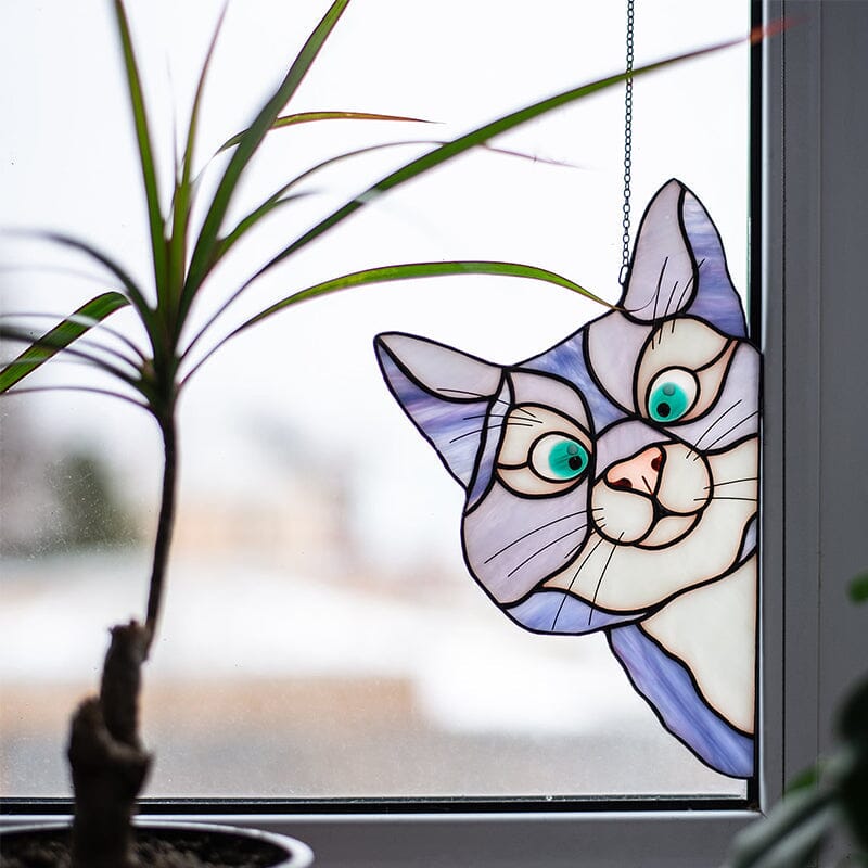 🔥Hot Sale-😻Handmade Stain Cat Suncatcher For Window