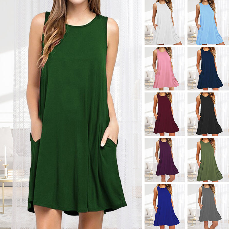 Sleeveless Pocket Multicolor Dress