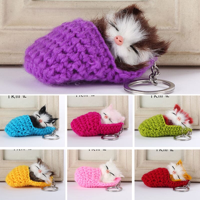 Cute Sleeping Kitten Keychain