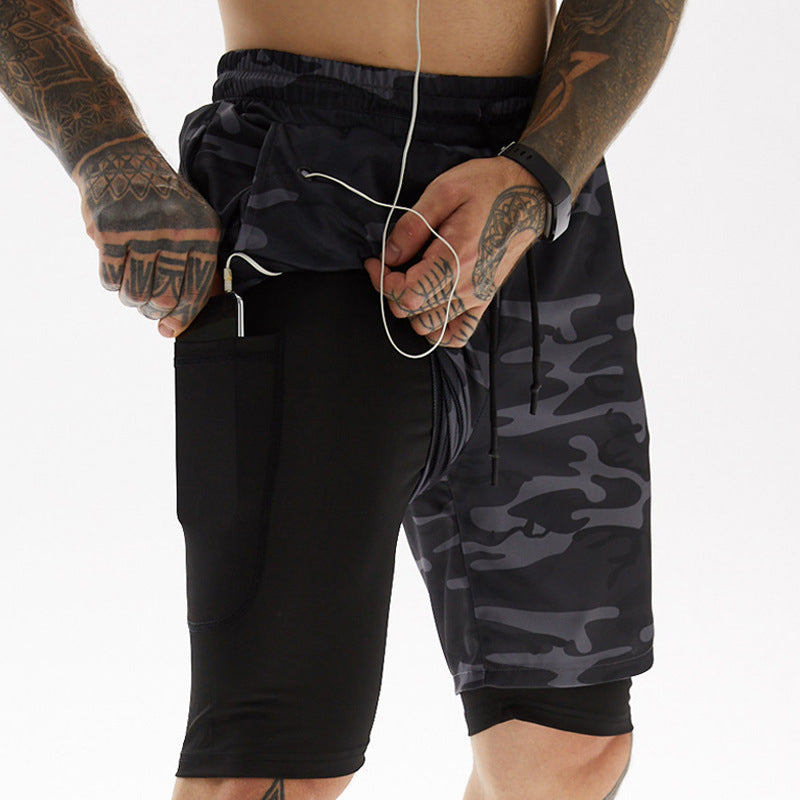 Men's Casual Fitness Sports Shorts Double Layer Pants