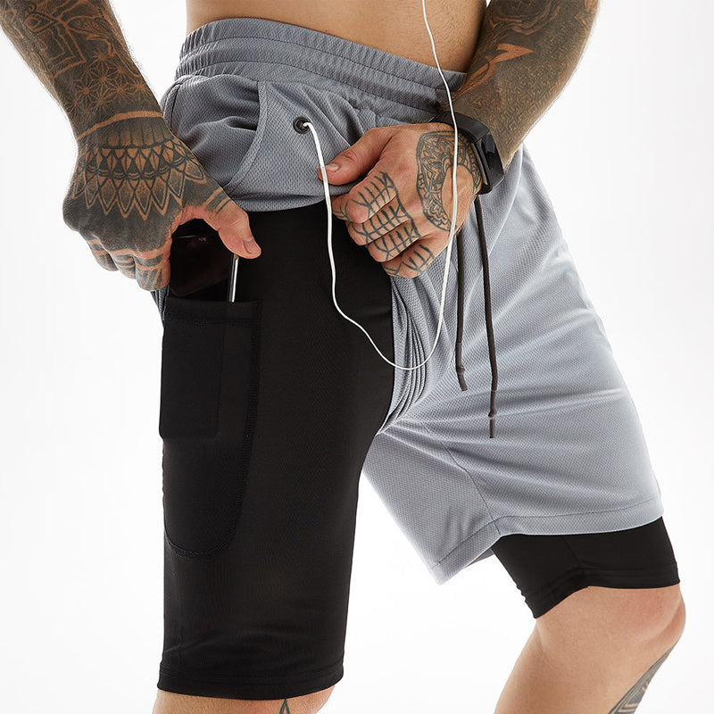 Men's Casual Fitness Sports Shorts Double Layer Pants