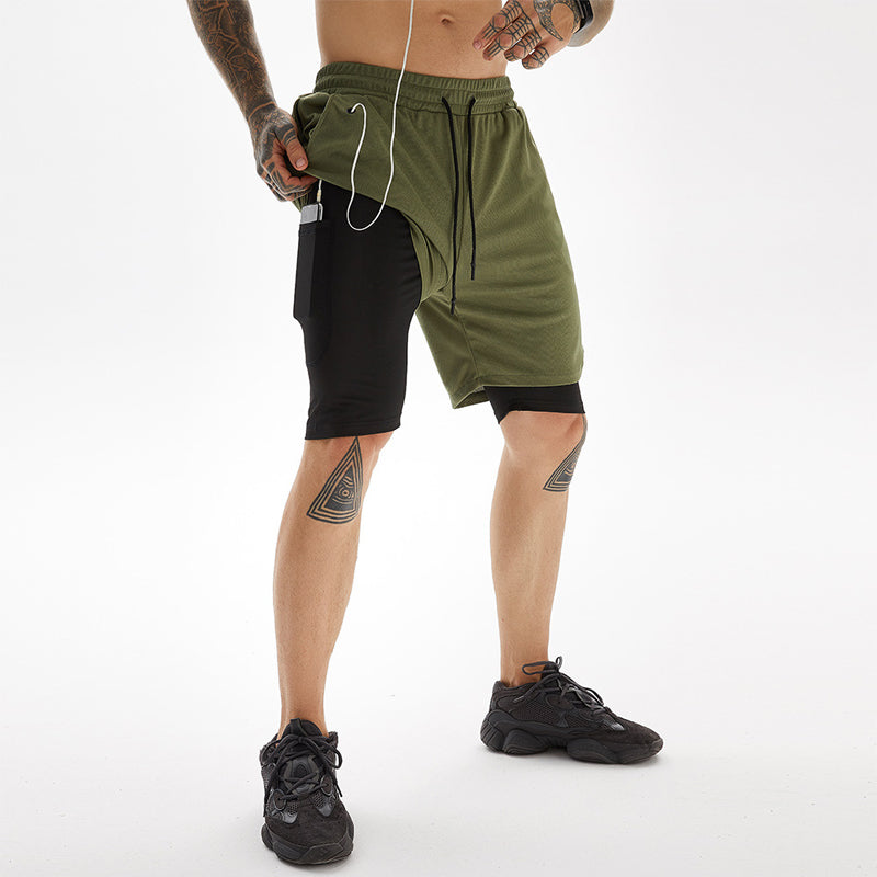 Men's Casual Fitness Sports Shorts Double Layer Pants