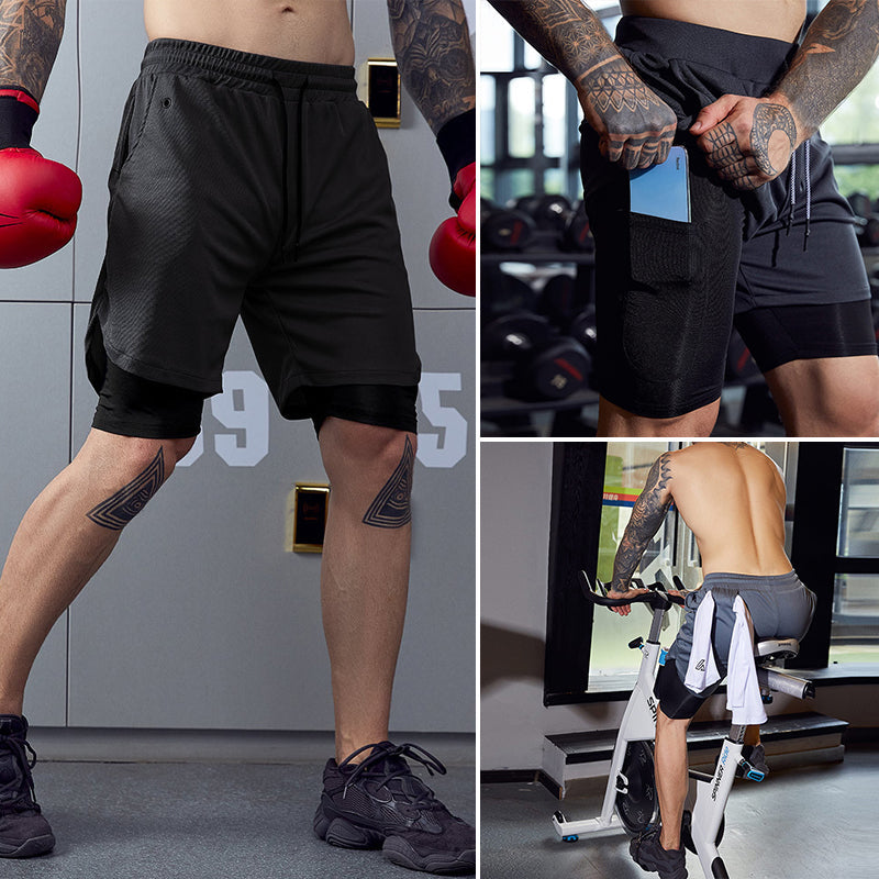 Men's Casual Fitness Sports Shorts Double Layer Pants