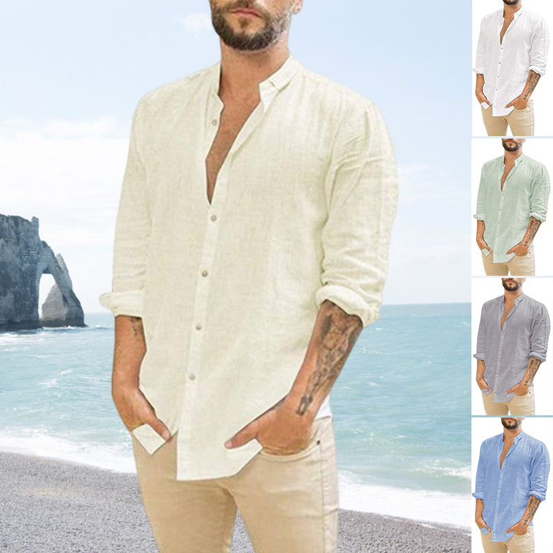 Men's Linen Cardigan Casual Long Sleeve Shirt