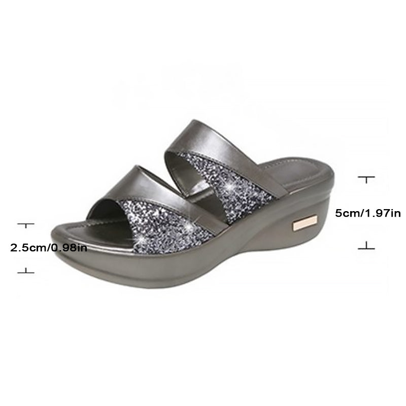 New Summer Glitter PU Wedge Platform Comfortable Sandals