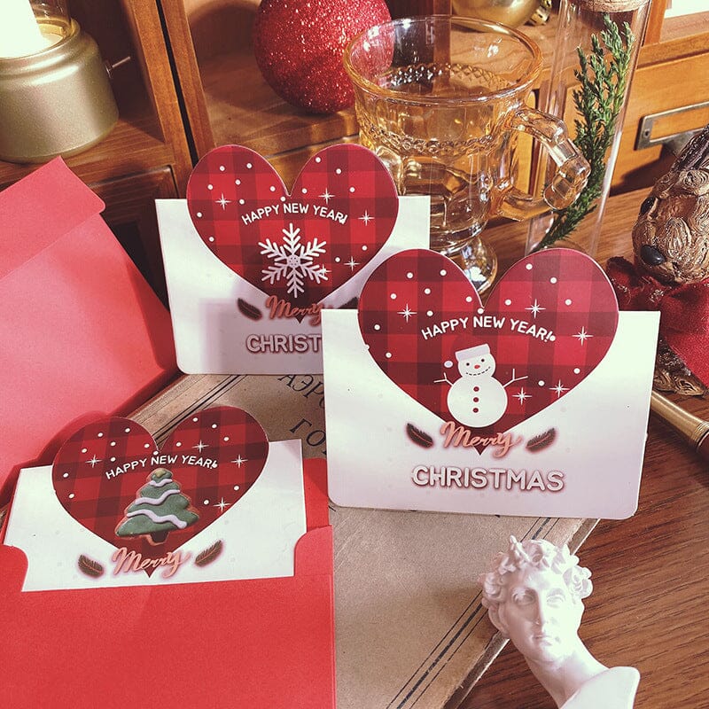 5pcs Christmas Heart Cards & envelopes Set