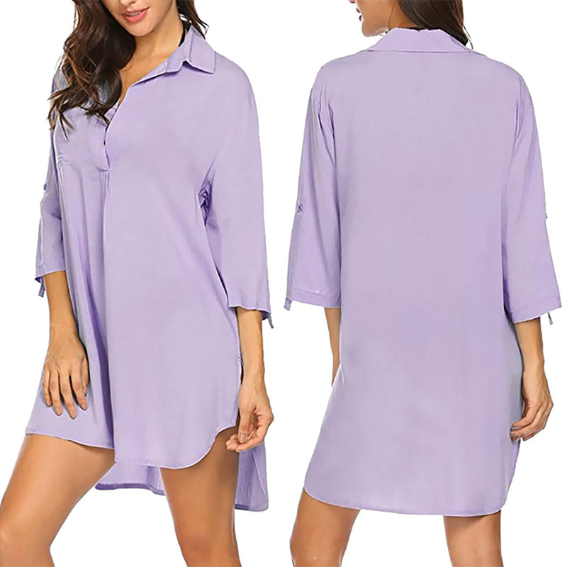 Women's Solid Color Sun Protection Shirt with Deep V-neck