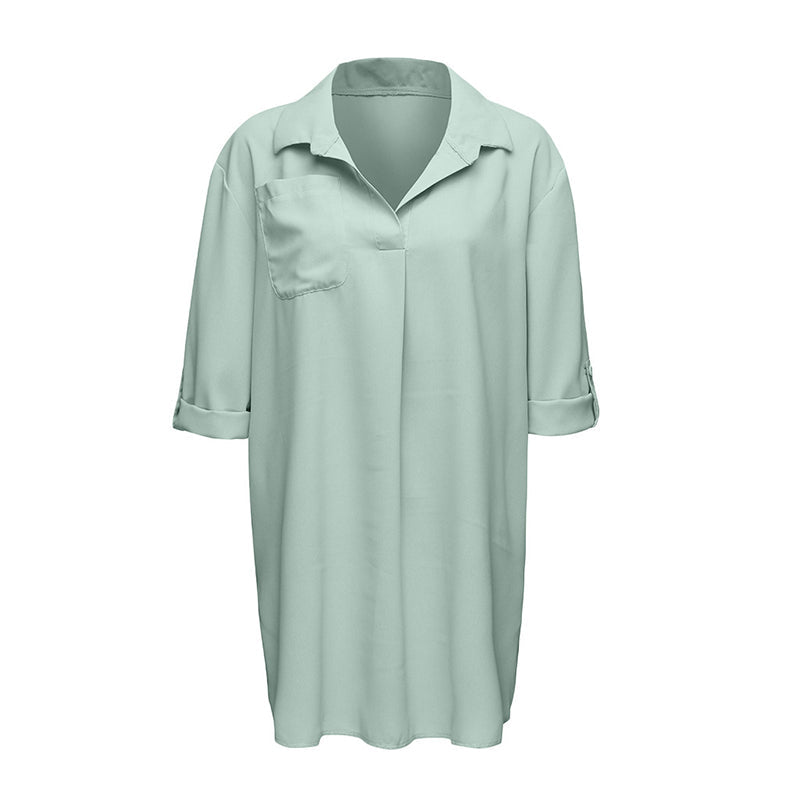 Women's Solid Color Sun Protection Shirt with Deep V-neck