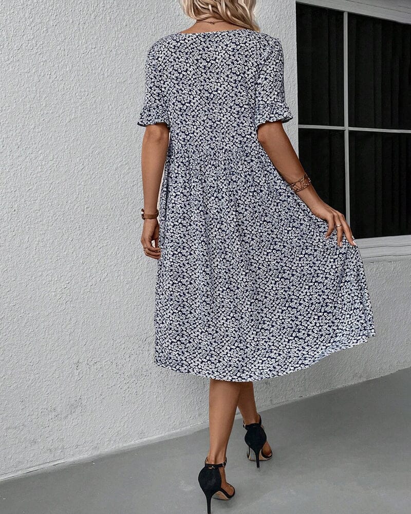Floral print round neck elegant dress